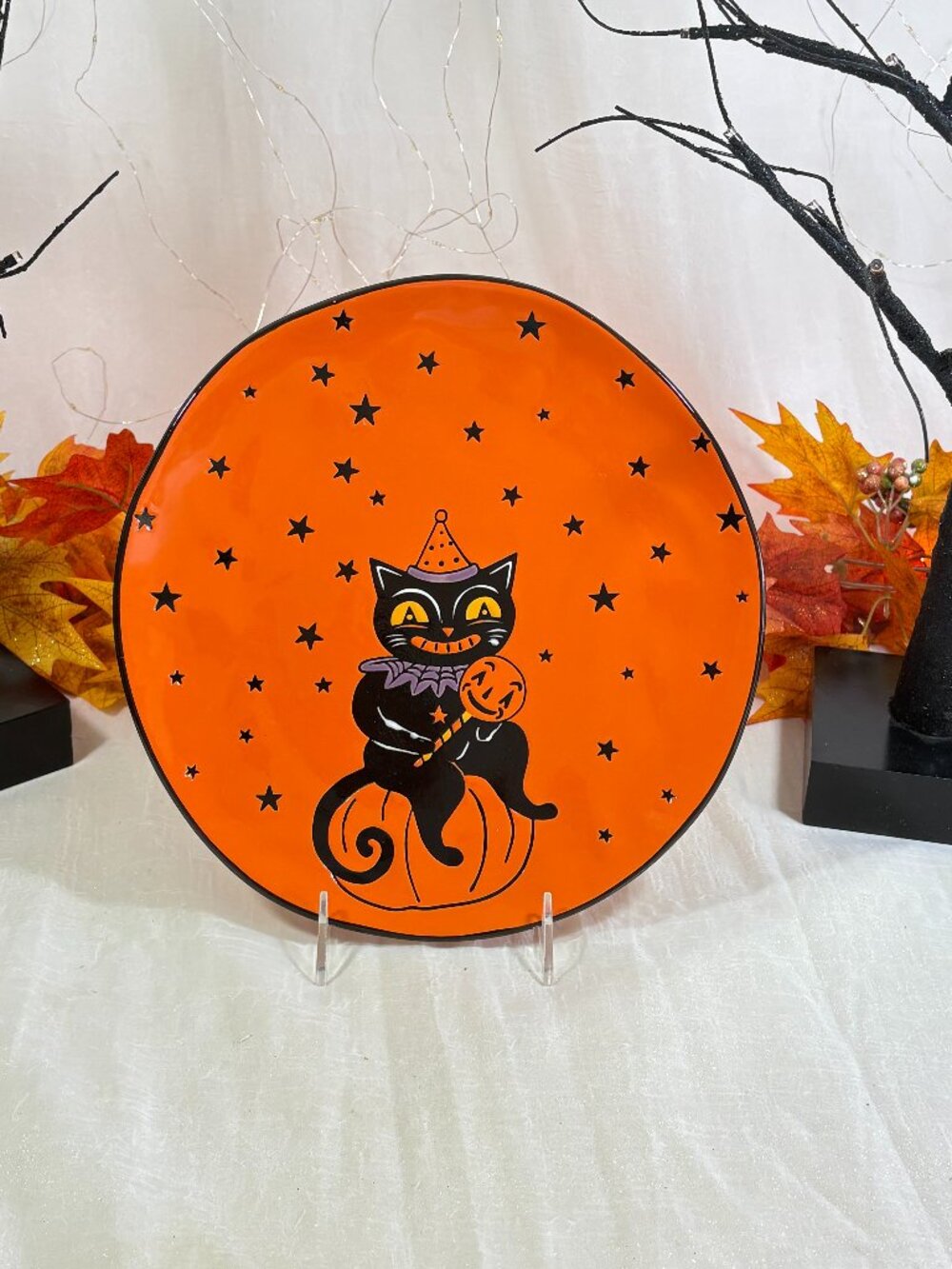 Eli & Ana Yesteryear Cat Design 11" Cookie Plate Vintage Retro Style Halloween